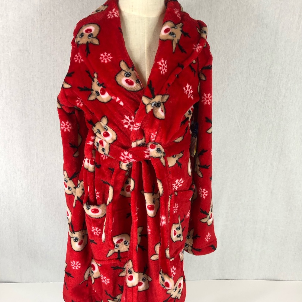 Lightning Bug 🐛 Girls Red Nose Reindeer Robe - Picture 3 of 15